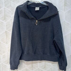 Varley Miller Sweat in Black Marl Cropped Quarter Zip Sweatshirt Size Large Flaw